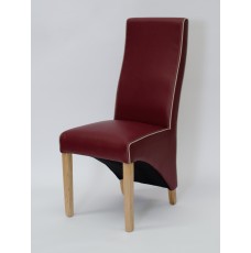 Wave Monza Ruby / Bone Piping Leather Oak Dining Chair